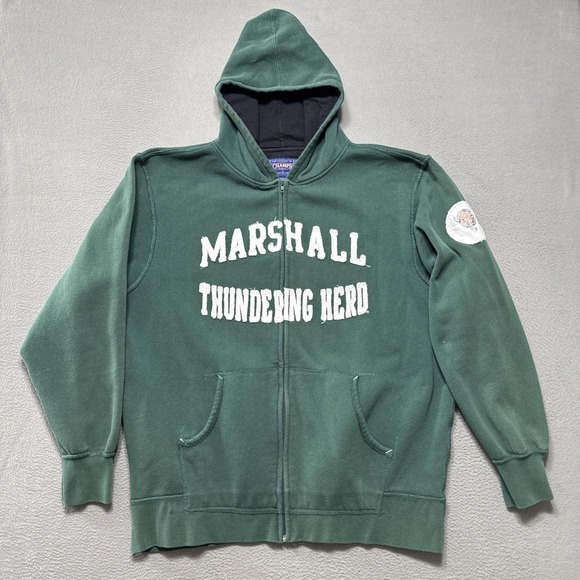 Vintage Marshall Thundering Herd Jacket Mens Sz XL Green Full Zip Hooded Y2K Box - Picture 1 of 11